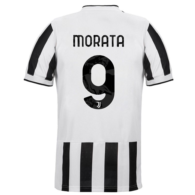 Femme Maillot Alvaro Morata #9 Blanc Noir Tenues Domicile 2021/22 T-shirt