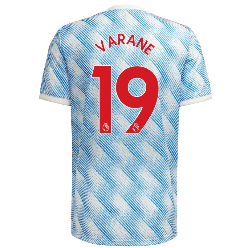 Femme Football Maillot Raphael Varane #19 Bleu Blanc Tenues Extérieur 2021/22 T-shirt