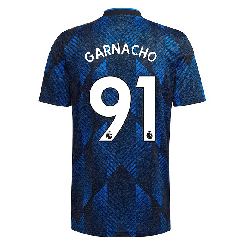 Femme Football Maillot Alejandro Garnacho #91 Bleu Foncé Tenues Third 2021/22 T-shirt