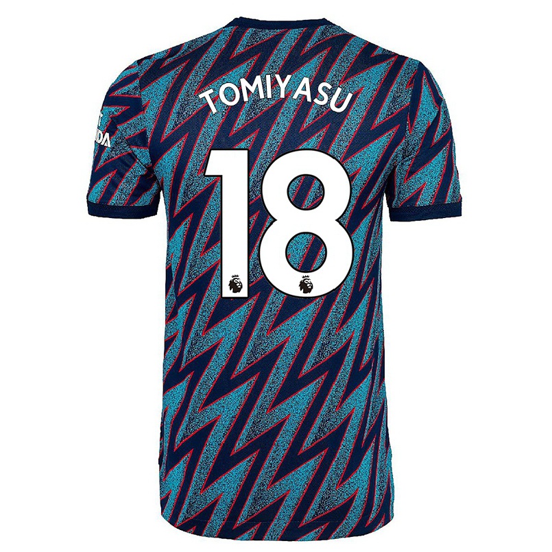 Femme Football Maillot Takehiro Tomiyasu #18 Bleu Noir Tenues Third 2021/22 T-shirt