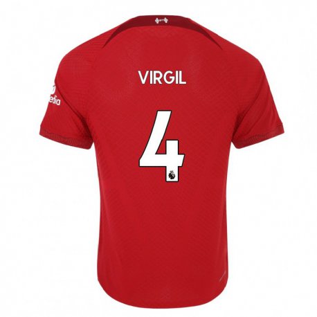 Kandiny Enfant Maillot Virgil Van Dijk #4 Rouge Foncé Tenues Domicile 2022/23 T-shirt