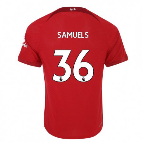 Kandiny Enfant Maillot Kerron Samuels #36 Rouge Foncé Tenues Domicile 2022/23 T-shirt