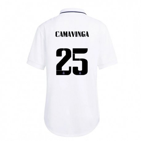 Kandiny Enfant Maillot Eduardo Camavinga #25 Blanc Violet Tenues Domicile 2022/23 T-shirt