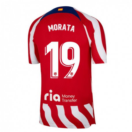 Kandiny Enfant Maillot Alvaro Morata #19 Rouge Blanc Bleu Tenues Domicile 2022/23 T-shirt