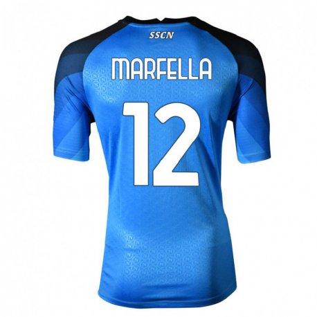 Kandiny Enfant Maillot Davide Marfella #12 Bleu Foncé Gris Tenues Domicile 2022/23 T-shirt