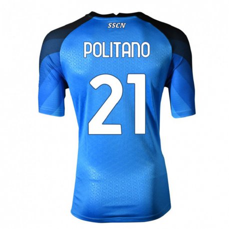 Kandiny Enfant Maillot Matteo Politano #21 Bleu Foncé Gris Tenues Domicile 2022/23 T-shirt