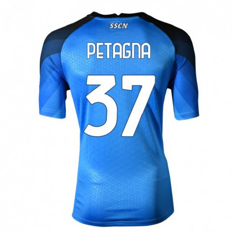 Kandiny Enfant Maillot Andrea Petagna #37 Bleu Foncé Gris Tenues Domicile 2022/23 T-shirt