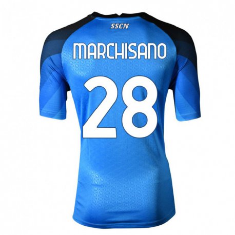 Kandiny Enfant Maillot Matteo Marchisano #28 Bleu Foncé Gris Tenues Domicile 2022/23 T-shirt