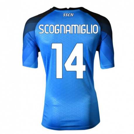 Kandiny Enfant Maillot Fabio Scognamiglio #14 Bleu Foncé Gris Tenues Domicile 2022/23 T-shirt
