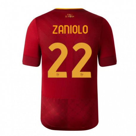 Kandiny Enfant Maillot Nicolo Zaniolo #22 Brun Rouge Tenues Domicile 2022/23 T-shirt