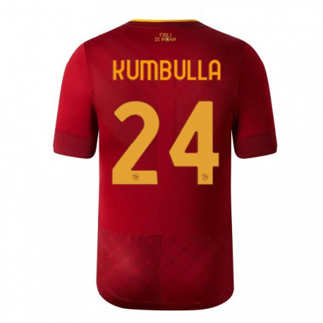 Kandiny Enfant Maillot Marash Kumbulla #24 Brun Rouge Tenues Domicile 2022/23 T-shirt