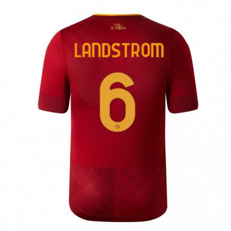 Kandiny Enfant Maillot Elin Landstrom #6 Brun Rouge Tenues Domicile 2022/23 T-shirt
