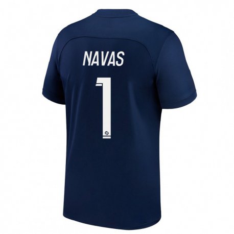 Kandiny Enfant Maillot Keylor Navas #1 Bleu Foncé Rouge Tenues Domicile 2022/23 T-shirt