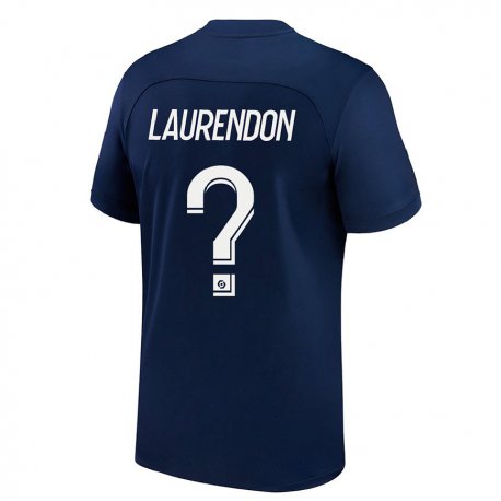 Kandiny Enfant Maillot Bilal Laurendon #0 Bleu Foncé Rouge Tenues Domicile 2022/23 T-shirt