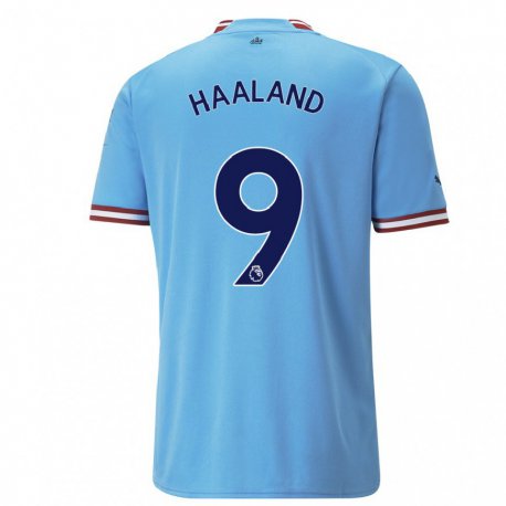 Kandiny Enfant Maillot Erling Haaland #9 Bleu Rouge Tenues Domicile 2022/23 T-shirt