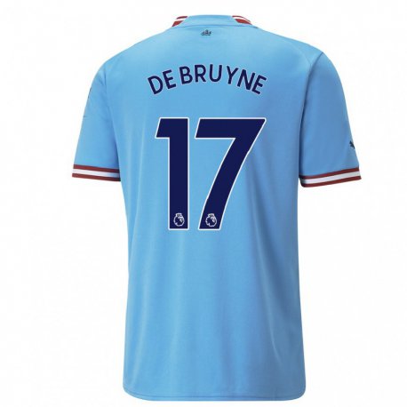 Kandiny Enfant Maillot Kevin De Bruyne #17 Bleu Rouge Tenues Domicile 2022/23 T-shirt