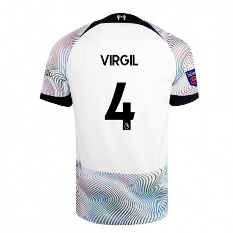 Kandiny Enfant Maillot Virgil Van Dijk #4 Blanc Coloré Tenues Extérieur 2022/23 T-shirt