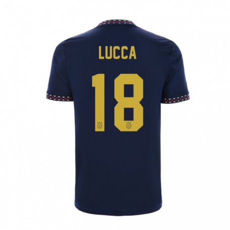 Kandiny Enfant Maillot Lorenzo Lucca #18 Bleu Foncé Tenues Extérieur 2022/23 T-shirt