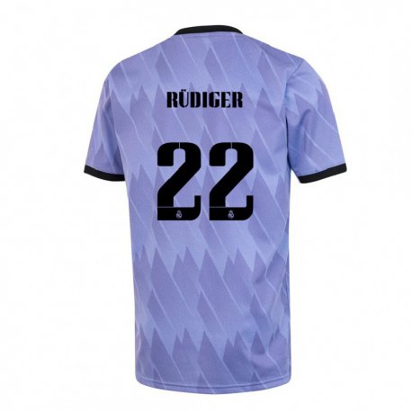 Kandiny Enfant Maillot Antonio Rudiger #22 Violet Noir Tenues Extérieur 2022/23 T-shirt