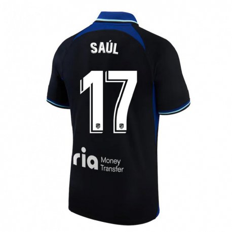 Kandiny Enfant Maillot Saul Niguez #17 Noir Blanc Bleu Tenues Extérieur 2022/23 T-shirt