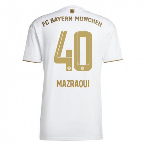 Kandiny Enfant Maillot Noussair Mazraoui #40 Blanc Or Tenues Extérieur 2022/23 T-shirt
