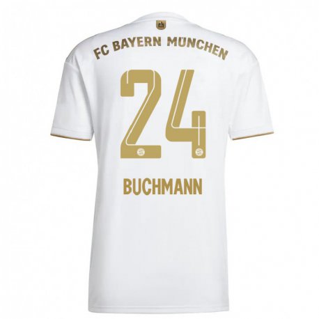Kandiny Enfant Maillot Tarek Buchmann #24 Blanc Or Tenues Extérieur 2022/23 T-shirt