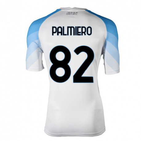 Kandiny Enfant Maillot Luca Palmiero #82 Blanc Bleu Ciel Tenues Extérieur 2022/23 T-shirt
