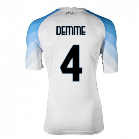 Kandiny Enfant Maillot Diego Demme #4 Blanc Bleu Ciel Tenues Extérieur 2022/23 T-Shirt