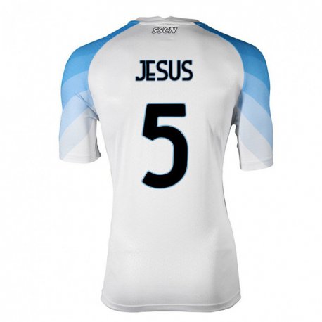 Kandiny Enfant Maillot Juan Jesus #5 Blanc Bleu Ciel Tenues Extérieur 2022/23 T-shirt