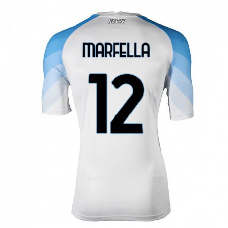 Kandiny Enfant Maillot Davide Marfella #12 Blanc Bleu Ciel Tenues Extérieur 2022/23 T-shirt