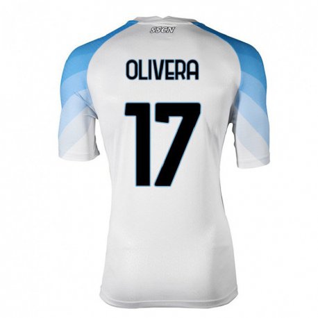 Kandiny Enfant Maillot Mathias Olivera #17 Blanc Bleu Ciel Tenues Extérieur 2022/23 T-shirt