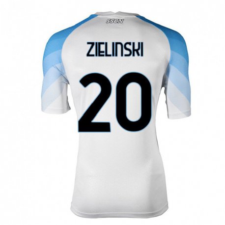 Kandiny Enfant Maillot Piotr Zielinski #20 Blanc Bleu Ciel Tenues Extérieur 2022/23 T-shirt