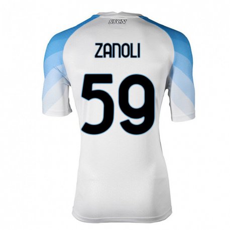 Kandiny Enfant Maillot Alessandro Zanoli #59 Blanc Bleu Ciel Tenues Extérieur 2022/23 T-shirt
