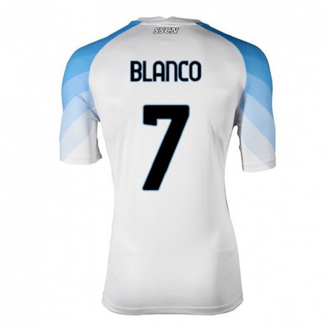 Kandiny Enfant Maillot Gimena Blanco #7 Blanc Bleu Ciel Tenues Extérieur 2022/23 T-shirt