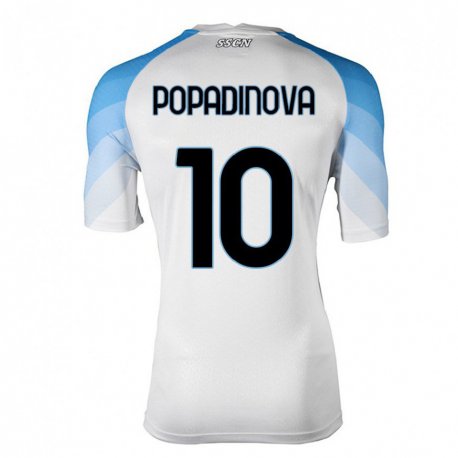 Kandiny Enfant Maillot Evdokiya Popadinova #10 Blanc Bleu Ciel Tenues Extérieur 2022/23 T-shirt