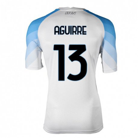 Kandiny Enfant Maillot Yolanda Aguirre #13 Blanc Bleu Ciel Tenues Extérieur 2022/23 T-shirt