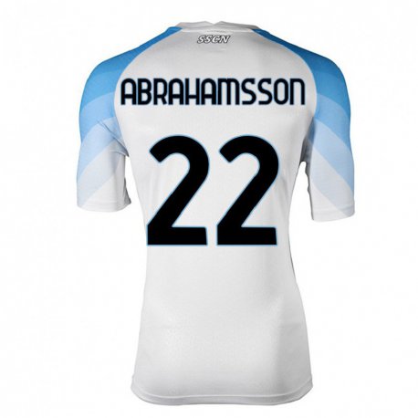 Kandiny Enfant Maillot Sejde Abrahamsson #22 Blanc Bleu Ciel Tenues Extérieur 2022/23 T-shirt