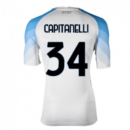 Kandiny Enfant Maillot Ilaria Capitanelli #34 Blanc Bleu Ciel Tenues Extérieur 2022/23 T-shirt