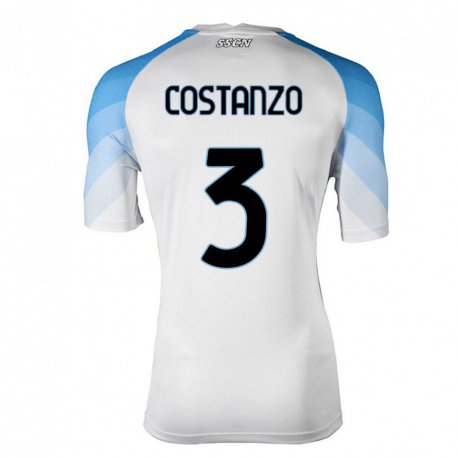 Kandiny Enfant Maillot Davide Costanzo #3 Blanc Bleu Ciel Tenues Extérieur 2022/23 T-shirt