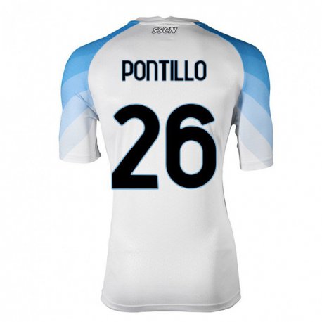 Kandiny Enfant Maillot Pasquale Pontillo #26 Blanc Bleu Ciel Tenues Extérieur 2022/23 T-Shirt