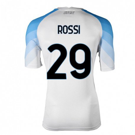 Kandiny Enfant Maillot Francesco Rossi #29 Blanc Bleu Ciel Tenues Extérieur 2022/23 T-shirt