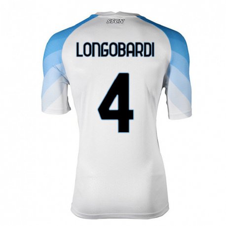Kandiny Enfant Maillot Salvatore Longobardi #4 Blanc Bleu Ciel Tenues Extérieur 2022/23 T-shirt