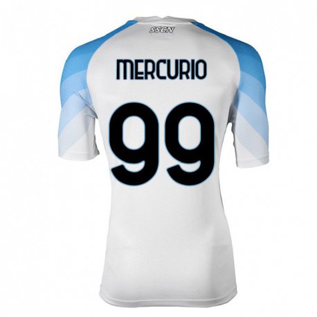 Kandiny Enfant Maillot Giovanni Mercurio #99 Blanc Bleu Ciel Tenues Extérieur 2022/23 T-shirt