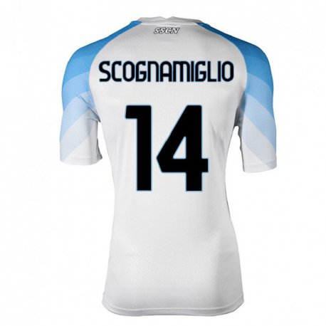 Kandiny Enfant Maillot Fabio Scognamiglio #14 Blanc Bleu Ciel Tenues Extérieur 2022/23 T-shirt