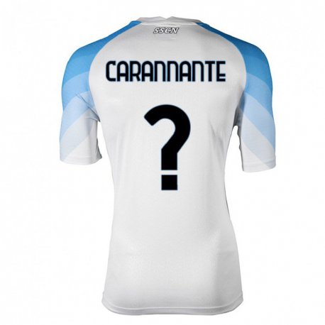 Kandiny Enfant Maillot Lorenzo Carannante #0 Blanc Bleu Ciel Tenues Extérieur 2022/23 T-shirt
