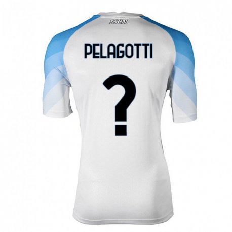 Kandiny Enfant Maillot Ludovico Benjamin Pelagotti #0 Blanc Bleu Ciel Tenues Extérieur 2022/23 T-shirt