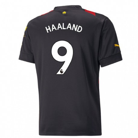 Kandiny Enfant Maillot Erling Haaland #9 Noir Rouge Tenues Extérieur 2022/23 T-shirt