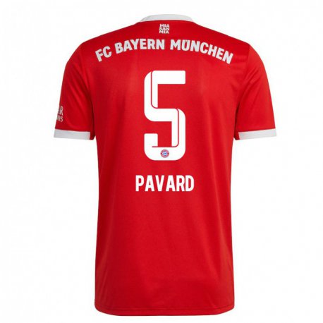 Kandiny Homme Maillot Benjamin Pavard #5 Neon Rouge Blanc Tenues Domicile 2022/23 T-Shirt