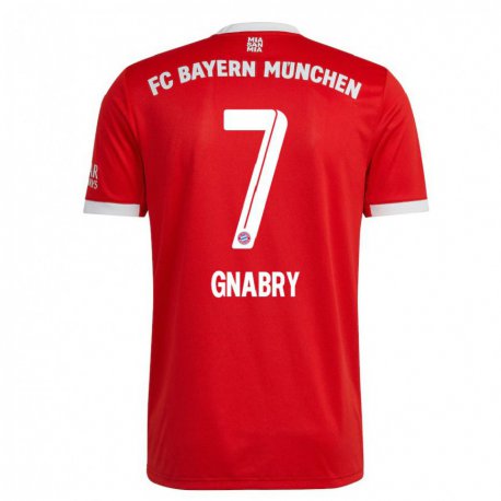 Kandiny Homme Maillot Serge Gnabry #7 Neon Rouge Blanc Tenues Domicile 2022/23 T-Shirt