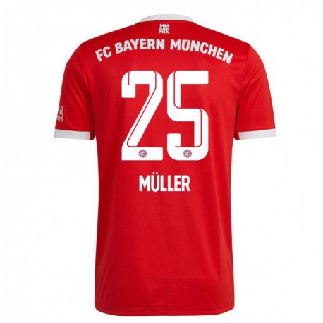 Kandiny Homme Maillot Thomas Muller #25 Neon Rouge Blanc Tenues Domicile 2022/23 T-Shirt